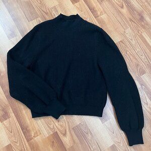 Zara Knit Black Cropped Puff Bishop Sleeve Sweater Sz S Small